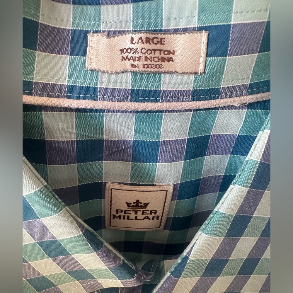 Peter Millar Teal and Navy Plaid Men's Shirt